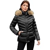 PAPILLON D'OR WEAR YOUR WINGS Women's Shiny Puffer Coat with Detachable Faux Fur Collar & Hood Winter Jacket