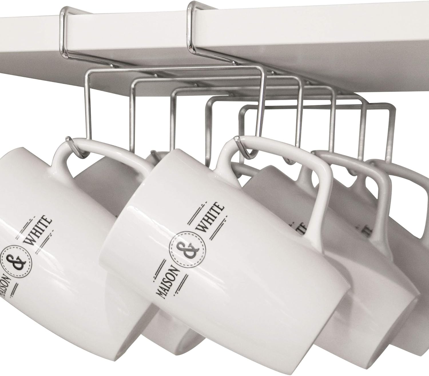 Under Shelf Mug Rack Cupboard Storage Saver & Holder Chrome