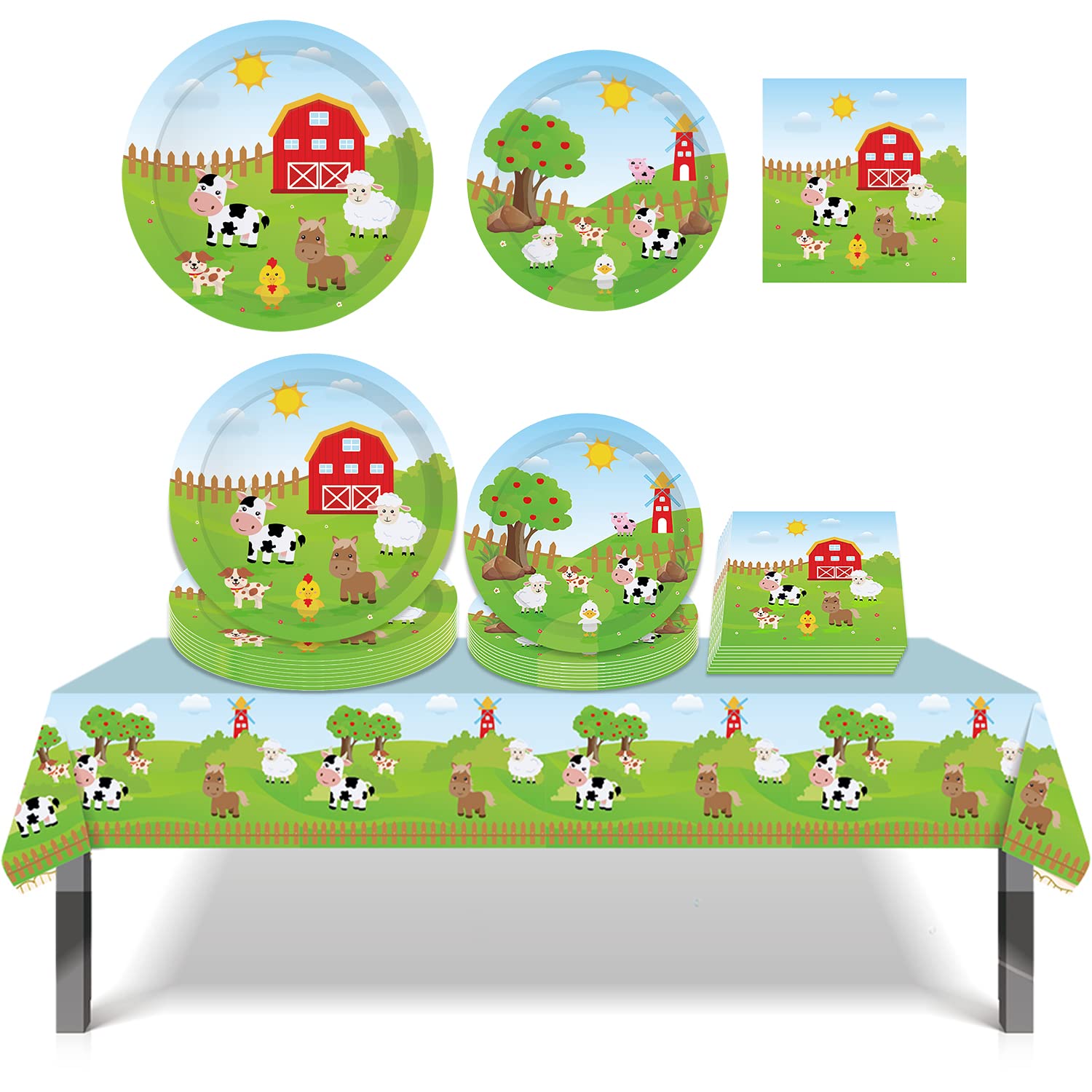37PCS Farm Animal Decorations, Farmhouse Party Supplies Tablecloth and Tableware With Plates and Napkins for 8 Guests Birthday Celebration Table Decors