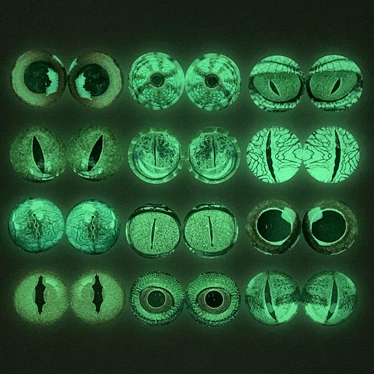Photo 1 of 10 Pairs 25mm Glow in the Dark Glass Lizard Eyes Round Dome Glass Cabochons Flatback for DIY Craft Clay Animal Gecko Eyes
