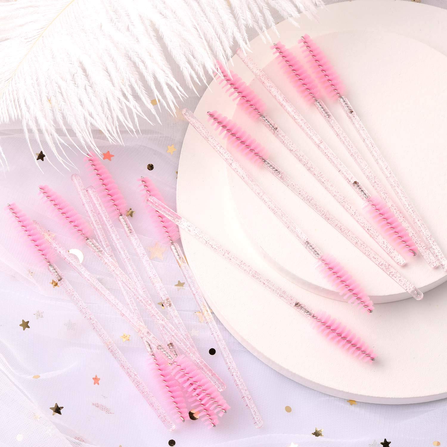 Tbestmax 200 Disposable Eyelash Brush Mascara Wands Spoolies for Eye Lashes Extension Eyebrow and Makeup Pink