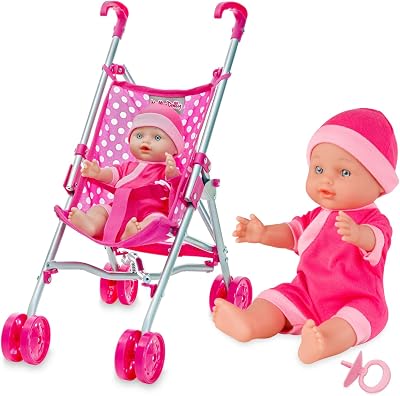 Molly Dolly My First Dolls Pram & Doll Set Girls Toy Stroller 30cm Doll