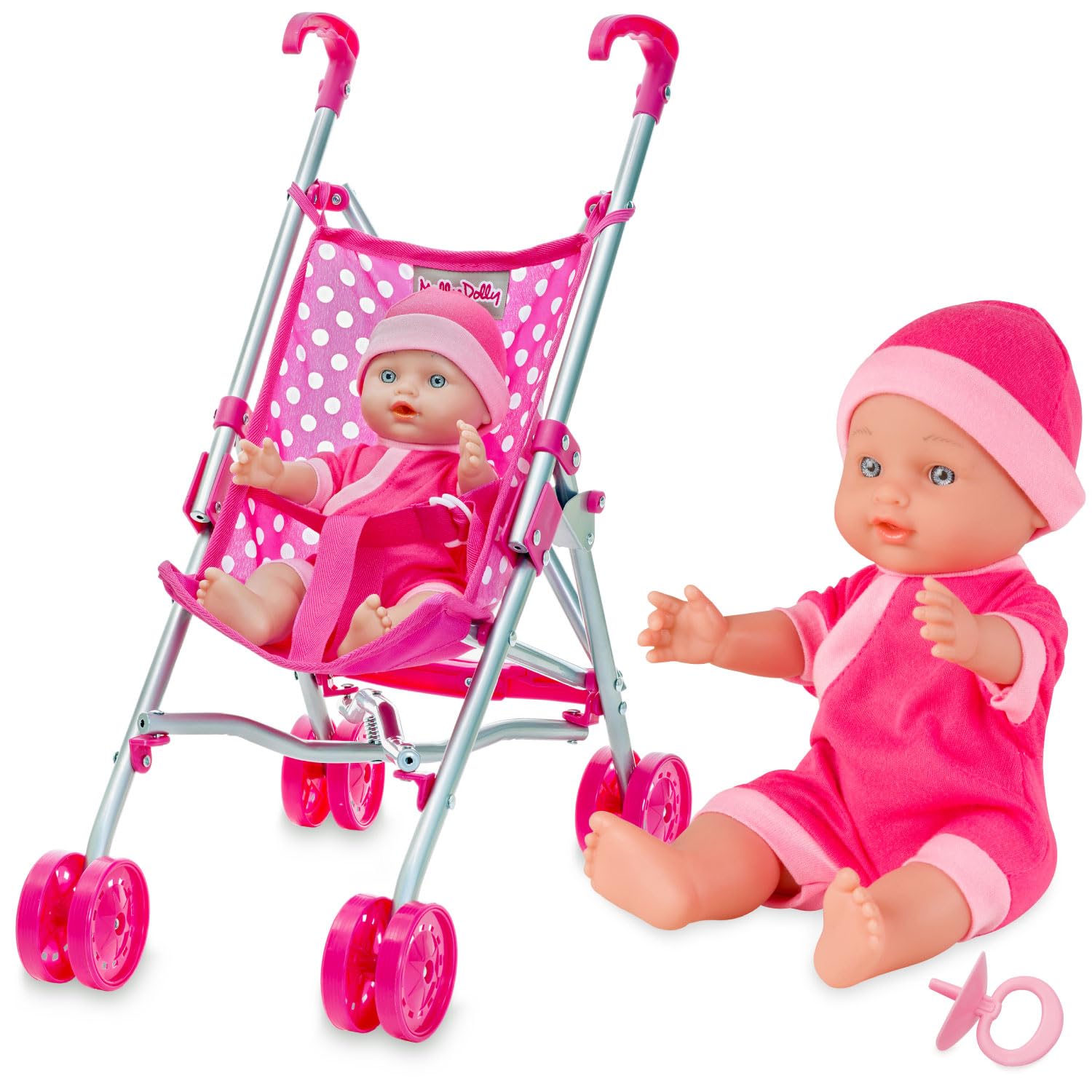 Molly Dolly My First Dolls Pram & Doll Set - Girls Toy Doll Stroller - Baby Doll Pram - Dolls Pushchair - Toy Pram Buggy