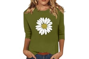 NJKHMCFTIR Womens Tops 3/4 Sleeve Crewneck Cute Shirts Casual Trendy Print Blouses Length T Shirt 2024