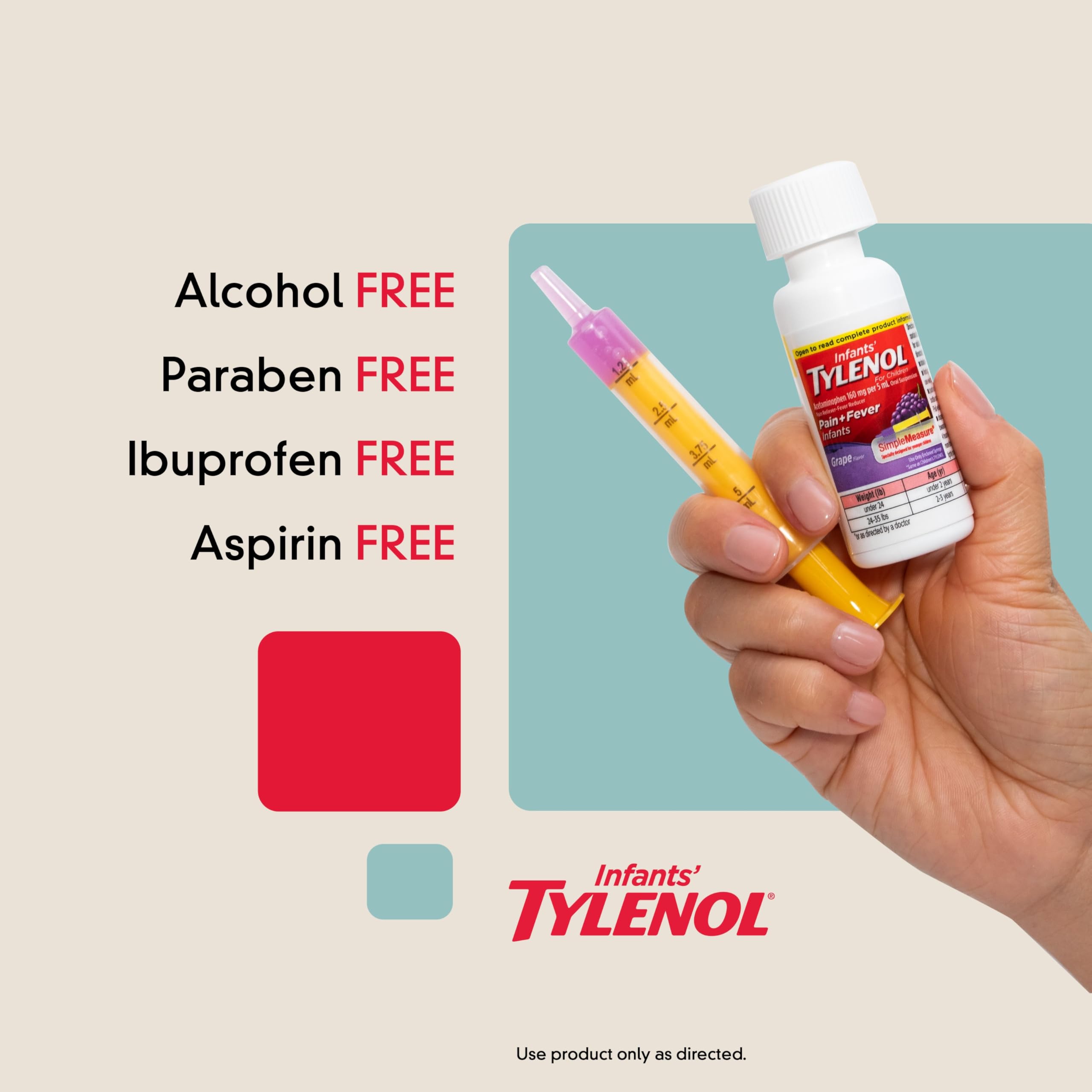 Infants' Tylenol Liquid Pain Relief & Fever Medicine, Oral Suspension, Acetaminophen for Sore Throat, Headache & Teething, Pain Reliever & Fever Reducer for Kids; Grape Flavor, 2 fl. oz.; Pack of 1