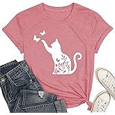 Cat Shirts for Women Butterfly Tee Shirts Womens Cute Butterfly Cat Graphic Print Tops
