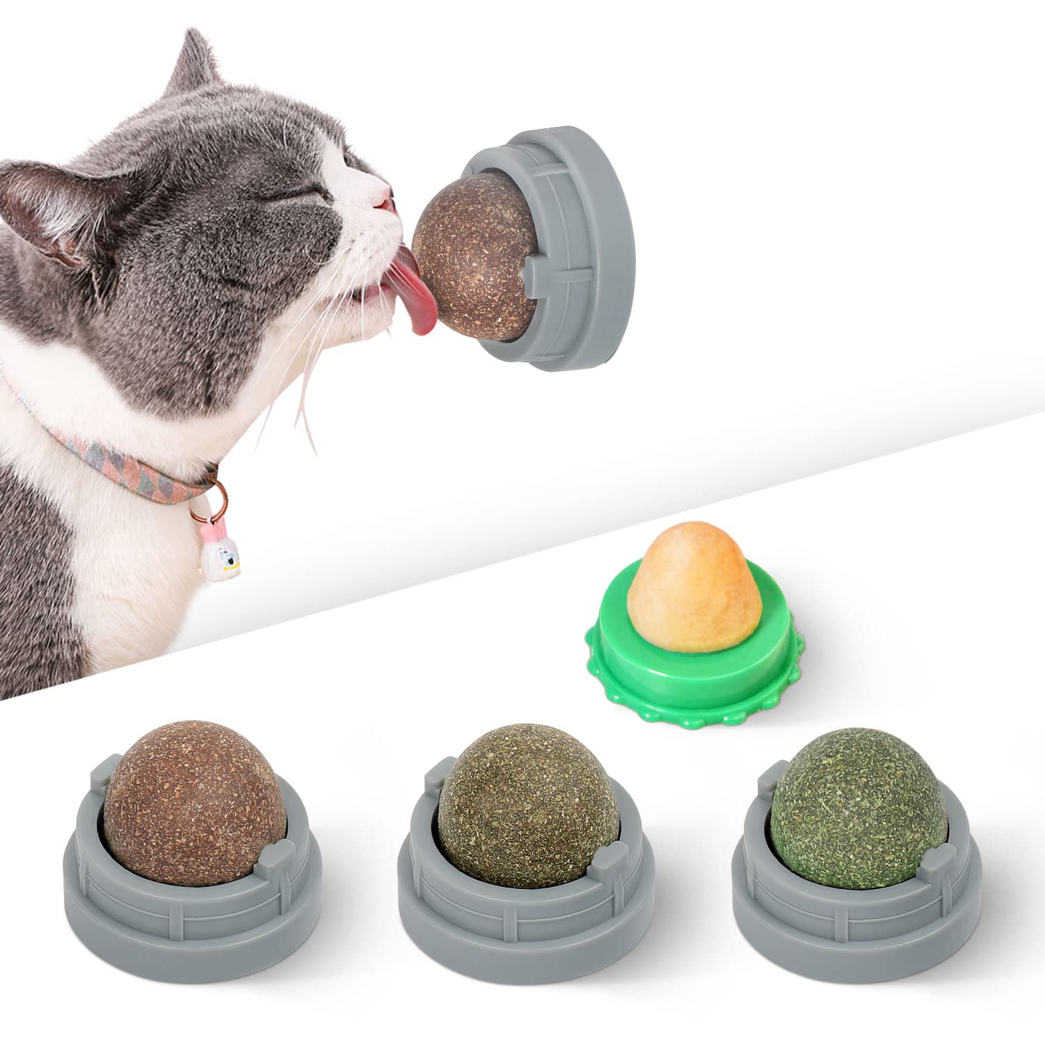 Photo 1 of Potaroma 4 Pcs Catnip Ball Toys, 3 Silvervine Catnip Toys and 1 Cat Energy Ball for Lick, Edible Catmint Chew Toys, Kitten Teeth Cleaning Treat, More Concentrated Flavor for All Breeds