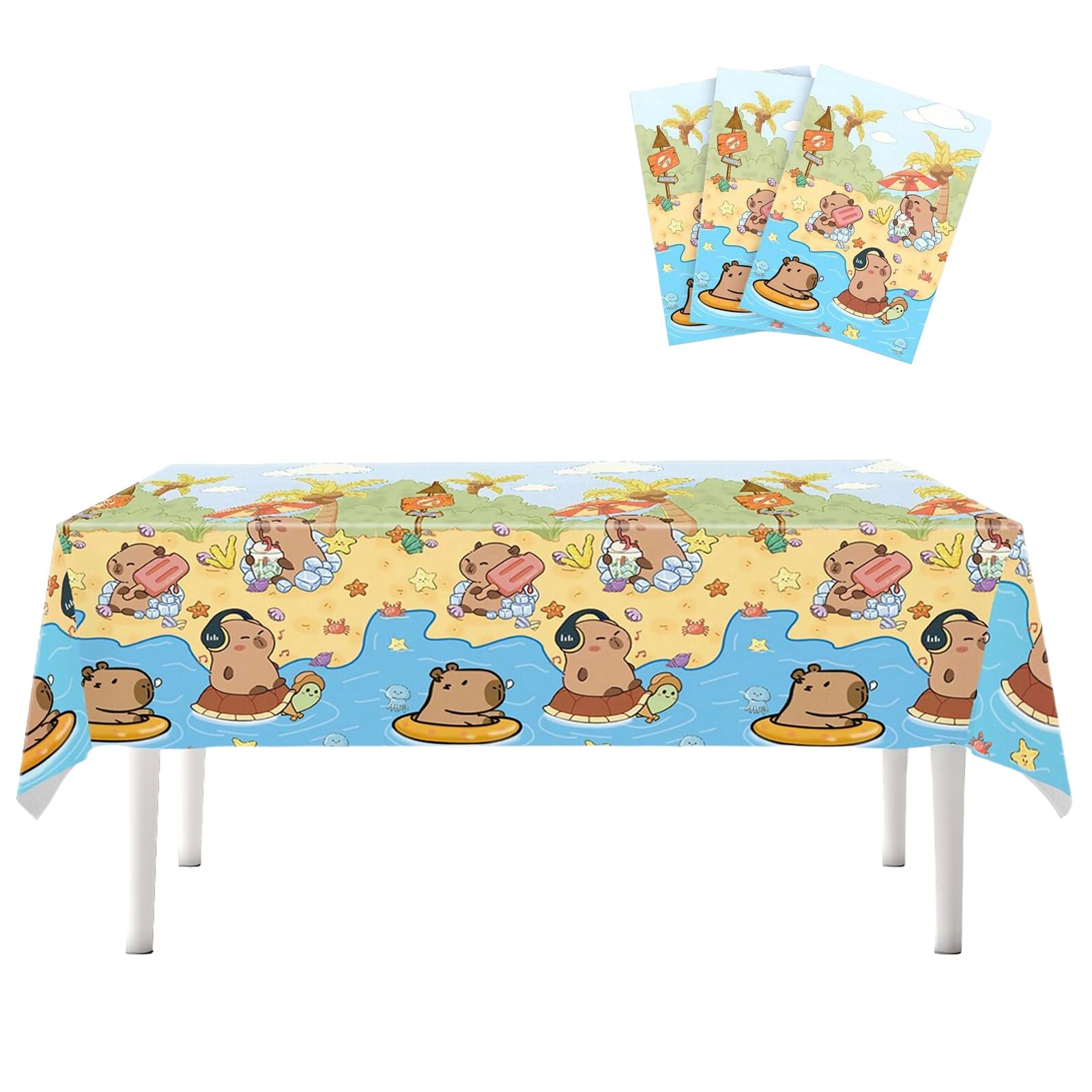 LHLZNB Table Cloth Party, 3Pack 108 * 108cm Capybara Table Cloth Party for Boys girl Waterproof Cartoon Party Tablecloth Rectangular Plastic Birthday Table Cover for Kids Party Decorations