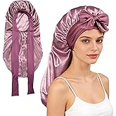 fistmta 22 Momme 100% Mulberry Silk Bonnet for Sleeping Women, Satin Bonnet Wrap with Soft Tie Elastic Band, Non-Slip Hair Care Bonnet for Long Curly Hair Protection