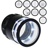 10X Illuminated Jewelers Loupe Magnifier with Interchangeable Reticle Scale, LED Light, 25mm Field of View, for Jewelry,Gems, Coins, Hobby Tool (9 Glass Scale Chart)