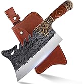 ROCOCO Cleaver Knife Meat Cutting Heavy Duty Bone Butcher Chopper Large Hand Forged Chinese Dragon Viking Cutter for Kitchen Outdoor with Sheath Birthday Father Mother Christmas Gift Men 8.6"