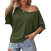 Hilinker Womens Sexy Off The Shoulder Tops Short Batwing Sleeve T Shirt Oversized Casual Tee