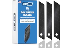 E•Werk - Box Cutter Blade Set - Black, 120 Pack - 18mm Utility Knife Replacement Blades - Heavy-Duty Carbon Steel Snap Off Bl
