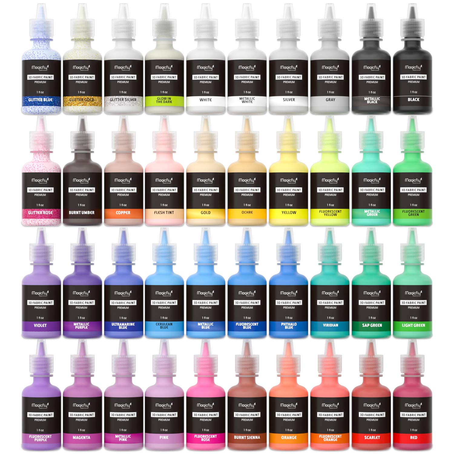 Galleon Puffy Paints, Magicfly 40 Colors 3D Fabric Paint With 3 Brushes And Stencils