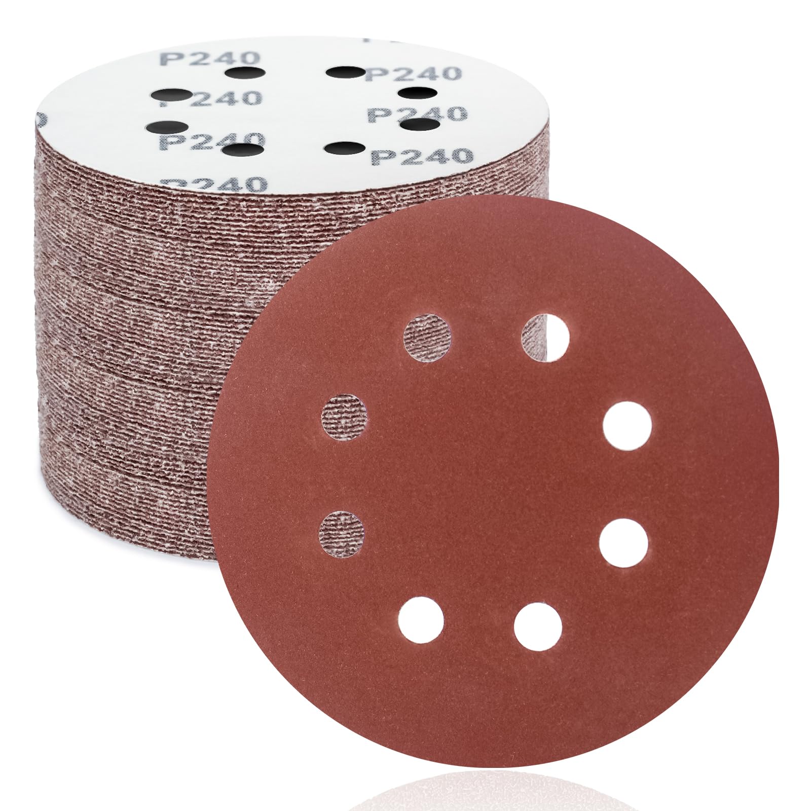 FEIHU 125mm Sanding Discs 50Pcs Orbital Sander Discs Hook and Loop Sanding Pads for Random Orbital Sander, 240 Grits Sanding Discs