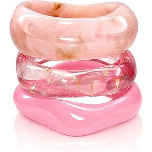 Long tiantian Acrylic Bangles Chunky Bangle Bracelet for Women Summer Dresses Outfits Accessories Pink White Jewelry Beach We