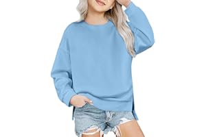 Arshiner Girls Crewneck Sweatshirt Long Sleeve Pullover Tops Drop Shoulder Sweatshirts Side Split for 5-14 Years