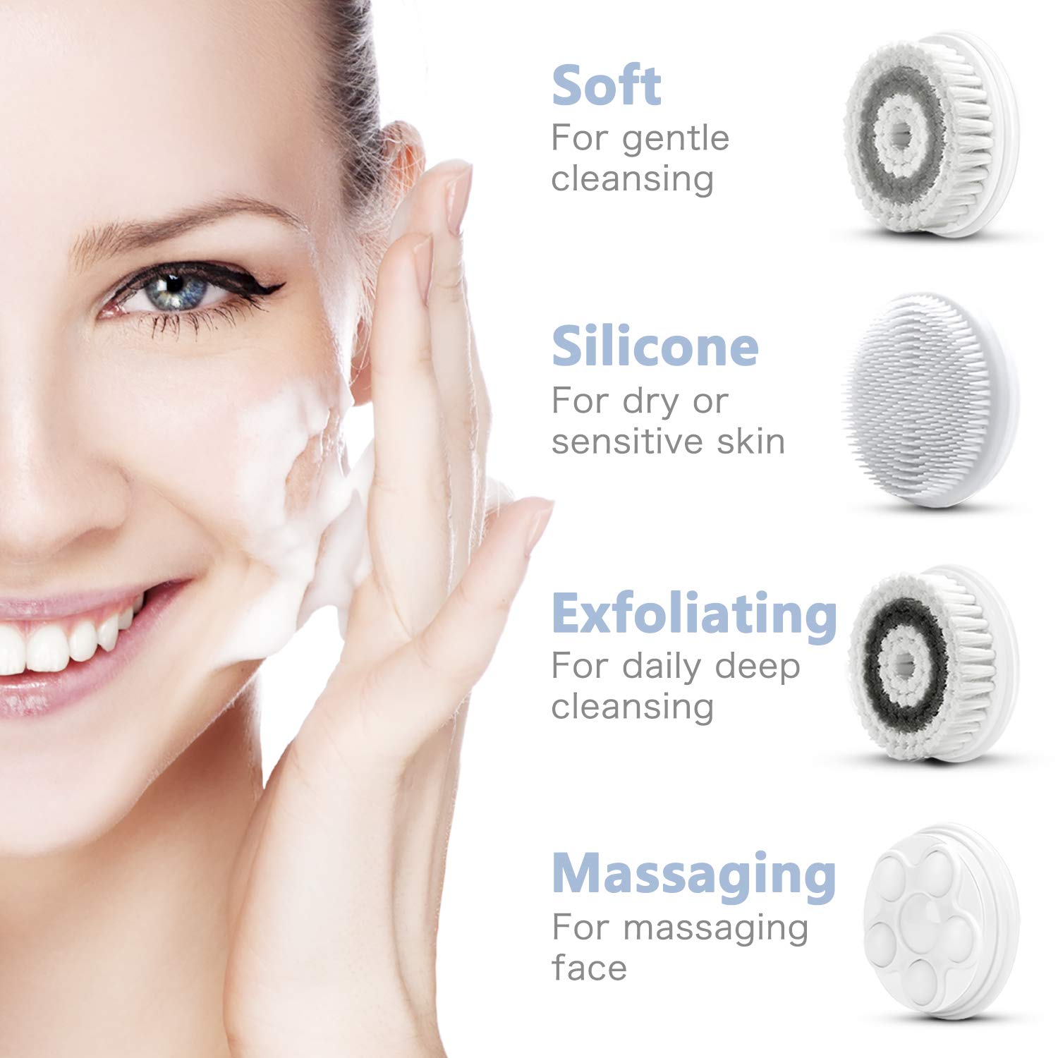 Facial Cleansing Brush, Waterproof Face Spin Brush Set with 4 Exfoliating Brush Heads - Complete Face Spa System by CLSEVXY - Advanced Microdermabrasion for Gentle Exfoliation and Deep Scrubbing: Beauty