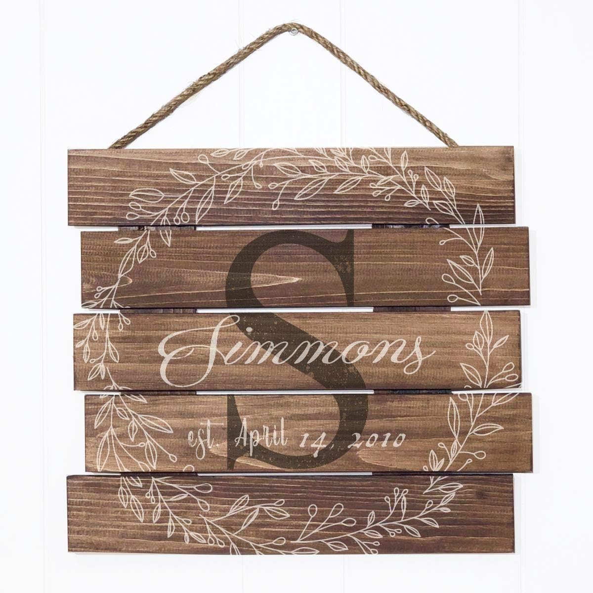 Artblox Personalized Last Name Signs for Home | Monogram Wall Decor | Wooden Name Sign | Farmhouse Wall Art | Real Wood Farmhouse Signs (18x15) Brown