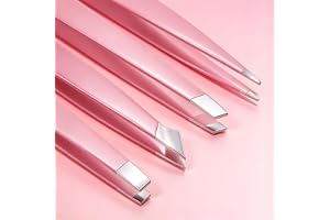 4 Pcs Professional Tweezers Set, Precision Tip for Eyebrows, Facial Hair, Splinter & Ingrown Hair, Gift for Men & Women Pink