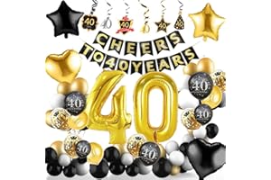 40th Birthday Decorations Kit, Party Balloons Supplies Happy Birthday Banner, 32-Inch 40 Gold Number Balloons, Solid Colors/C