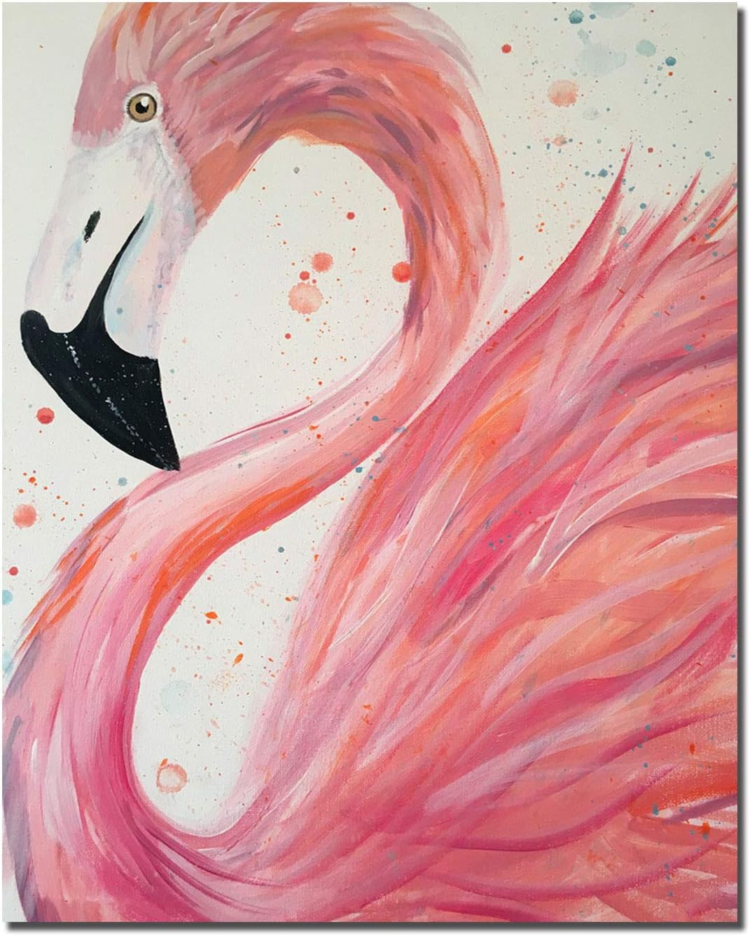 HVEST Flamingo Canvas Wall Art Pink Bird Framed Oil Painting Stretched and Framed Artsy Romantic Wall Paintings Girlfriend Gift for Living Room Bedroom Bathroom Office Wall Decor 12x16 inches