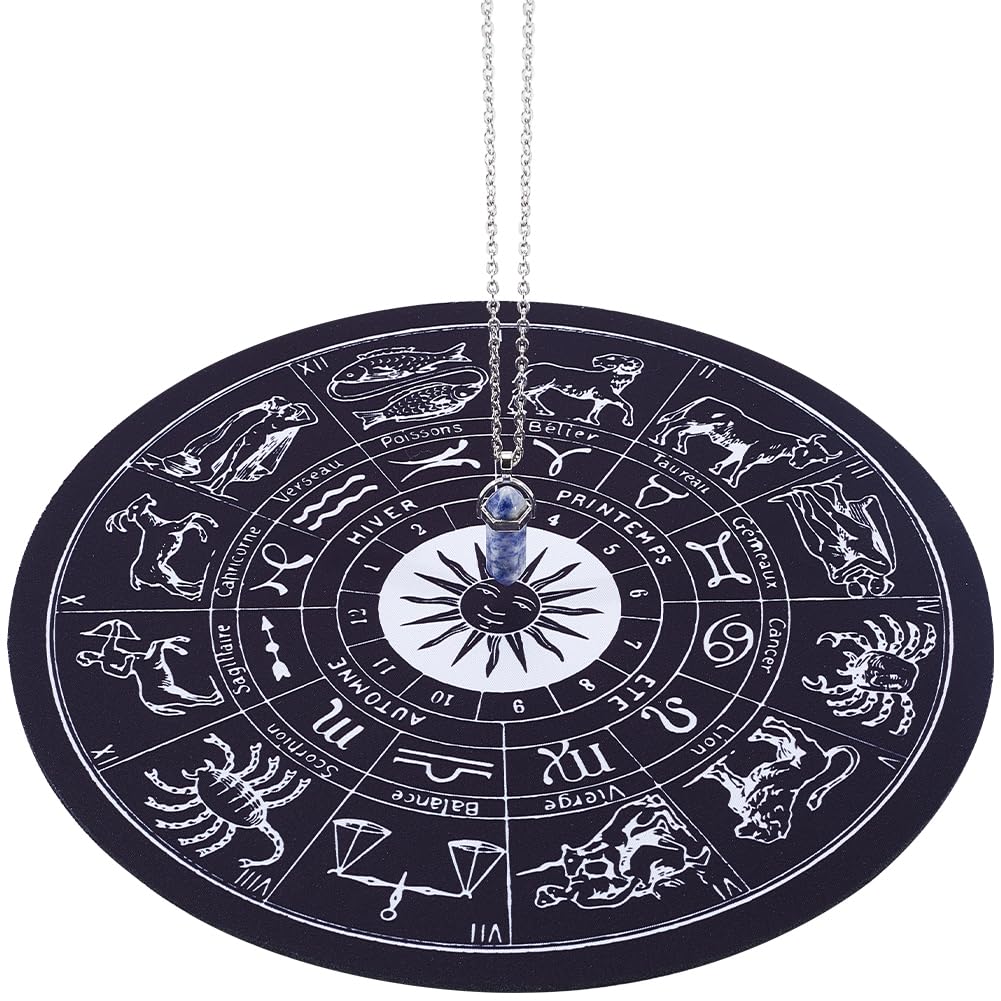CRASPIRE Pendulum Pad Making Kits Dowsing Divination Astrology Pads Rubber Altar Pendulum Mats Constellation with DIY Blue Spot Jasper Pointed Pendants Metaphysical Message Board for Divining Decor
