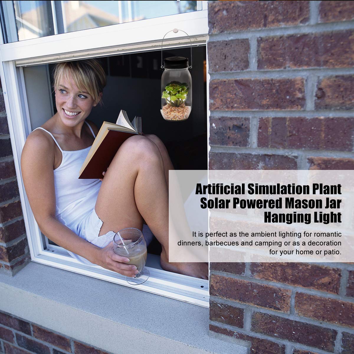 jiabang Solar Powered Lantern Mason Jar Solar Lights Artificial Succulent Hanging Glass Terrarium DIY Kit Glass Planter Solar LED for Garden Outdoor | Night Lamp for Bedroom Nursery Bathroom