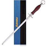 Azhou 12" Professional Knife Sharpener Fine Honing Rod | High Carbon Steel (HRC 63), Fine 200 Grit for Kitchen &amp; Chef Knives, Non-Slip Wooden Handle, Gift Box