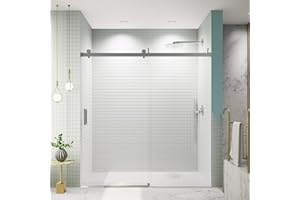 LINKHOO 68-72" W x 76" H Frameless Sliding Shower Door, Soft-Close Bathroom Shower Doors with 3/8" (10mm) Clear SGCC Tempered Glass and Stainless Steel Handle, Reversible Installation, Brushed Nickel