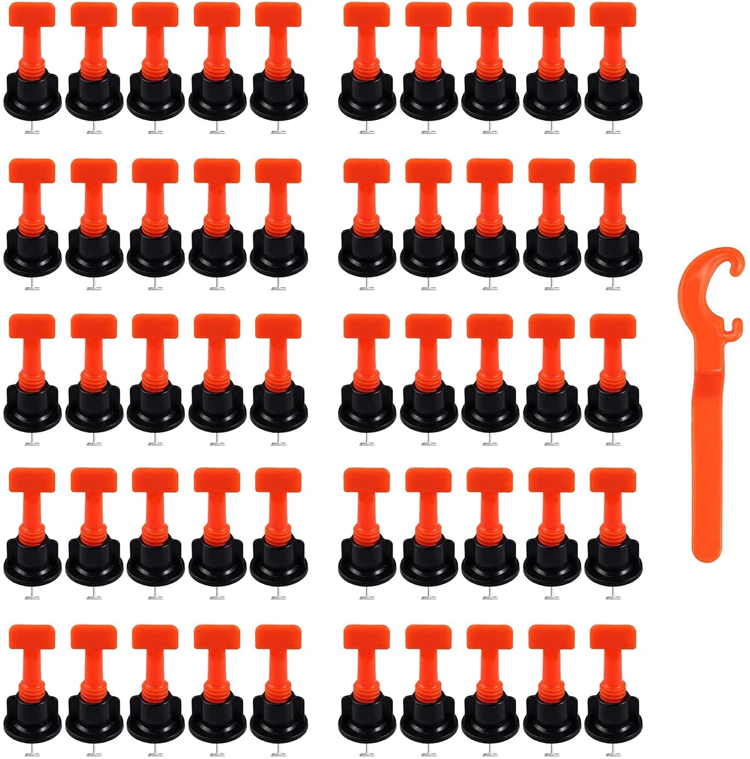 Hsthe Sea 50 Pcs Tile Leveling System Reusable Tile Levelers Spacers Flat Ceramic Floor Wall Construction Tools for Walls Floors + Special Wrench