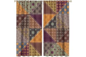 ZHANGWUQIANG123 Plaid Blackout Windows Curtains, Patchwork Bohemian Style Vintage Flower Plant Butterfly Farmhouse Vintage Style Curtains, for Living Room Bedroom 21(W)*45(L) 2 Panels