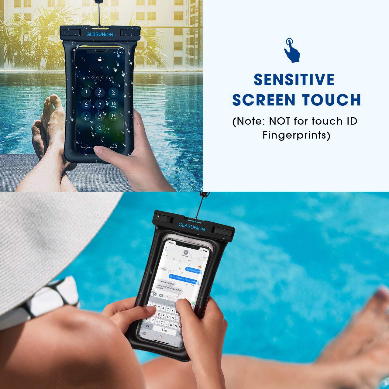 GLBSUNION Waterproof Phone Pouch Floating, IPX8 Universal Waterproof Case Underwater Dry Bag Compatible iPhone Xs Max/Xs/Xr/X/8/8plus/7/7plus Galaxy s9 Note 9/8 Google Pixel up to 6.5\