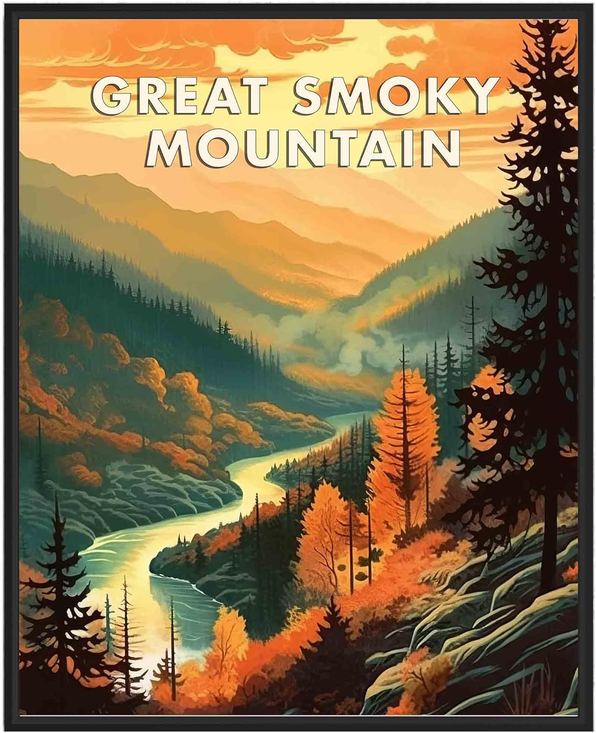 Wall Décor - Great Smoky Mountain National Park Poster Art Print Retro Mountain Lake Wall Art Poster Vintage Decor Nature Landscape Picture For Bedroom Office Home (Great Smoky Mountain, 16x20 inches (Unframed))