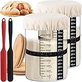 Yungyan 2 Sets Sourdough Starter Jar 34 oz Sourdough Starter Kit with Thermometer, Scraper, Cloth Cover and Bamboo Lid Wide Mouth Sour Dough Jar Container Bread Kit
