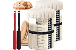 Yungyan 2 Sets Sourdough Starter Jar 34 oz Sourdough Starter Kit with Thermometer, Scraper, Cloth Cover and Bamboo Lid Wide Mouth Sour Dough Starter Jar Container for Sourdough Bread Baking
