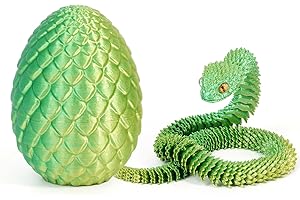 Binvin 3D Printed Animals 3D Printed Snake Eggs with 3D Printed Snake Inside,3D Printed Articulated Snake11.8in Crystal-Like Movable Snake,3D Printed Animals (Yellow Green)