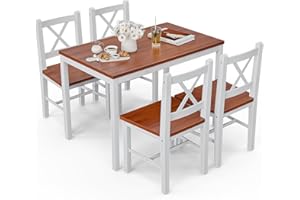 IKIFLY Small Dining Table Set for 4, Solid Wood 5-Piece Kitchen Table and Chairs, Compact Mid-Century Modern Kitchen & Dining Room Sets for Apartment, Home, Restaurant