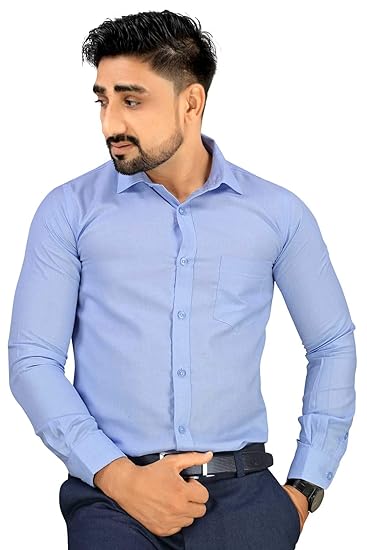Uniform Sarees Corp Mens Cotton Formal Regular Fit Full Sleeves Shirt T-445468T_Light Blue