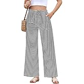 EVALESS Wide Leg Pants for Women Drawstring Elastic Waist Striped Kint Lounge Trousers Sweatpants with Pockets