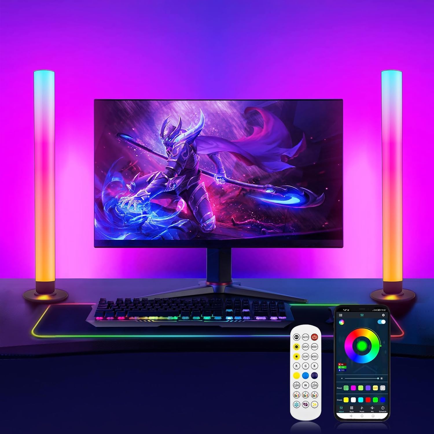 Smart LED Light Bars, Gaming Lights RGB Flow Light Bars 16 Million Colors Multiple Lighting Effects TV Backlights, Remote Control and App Control, Music Sync for PC, Room Decorative, Ambient Lighting