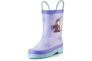 Disney Kids Girls' Frozen Anna and Elsa Character Printed Waterproof Easy-On Rubber Rain Boots (Toddler/Little Kids)