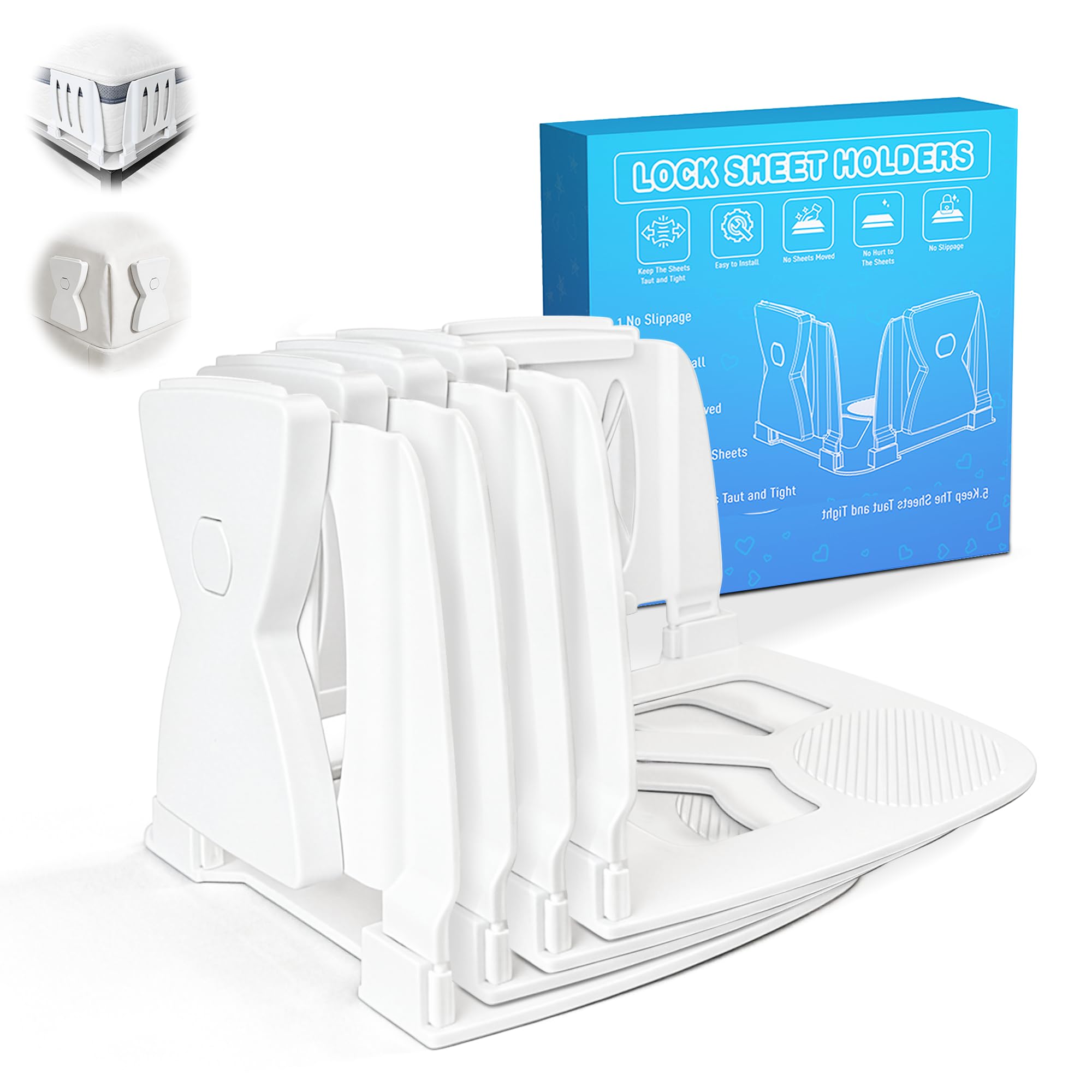 Photo 1 of QWUE Bed Sheet Holders for Corners, Upgrade Dual-side Locks Keep Firm & Tight, Lock Sheets Holders, Non-slip Sheets Grippers, Heavy Duty Bed Sheet Clips Fits All Mattress Sizes Easy Install