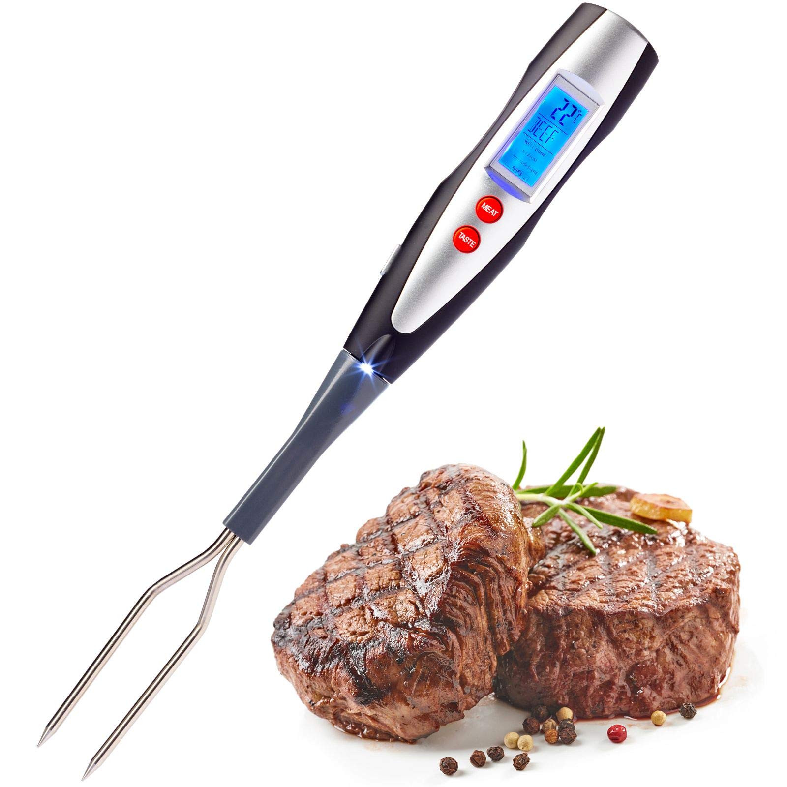 Westmark Roasting And Grilling Fork With Thermometer, With Led Display And Torch, Length: 38.5 cm, Stainless Steel/Plastic/Silicone, Silver/Black/Red, 15042280