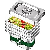Bakpoco Hotel Pan With Lid 1/9 Size - 4" Deep 4 Packs Stainless Steel Food Pan for Steam Table, Commercial Restaurant, Anti Jam, Buffet