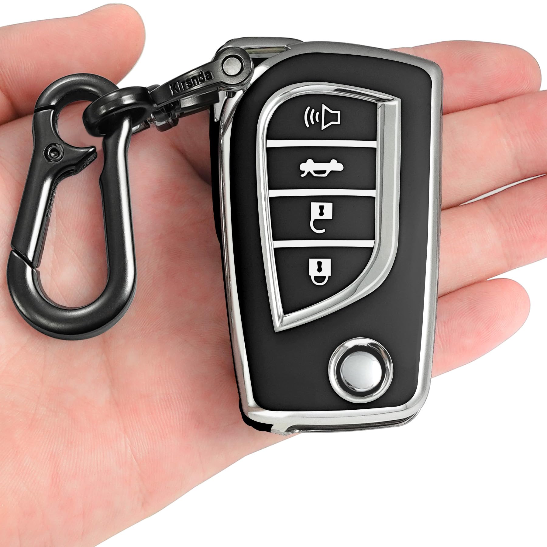 Photo 1 of Kirsnda for Toyota key fob cover,case with keychain,Soft TPU Protection key Shell/skin,4 Buttons fit Camry Corolla for RAV4 for C-HR Yaris Fortuner Flip Remote Key(Black)