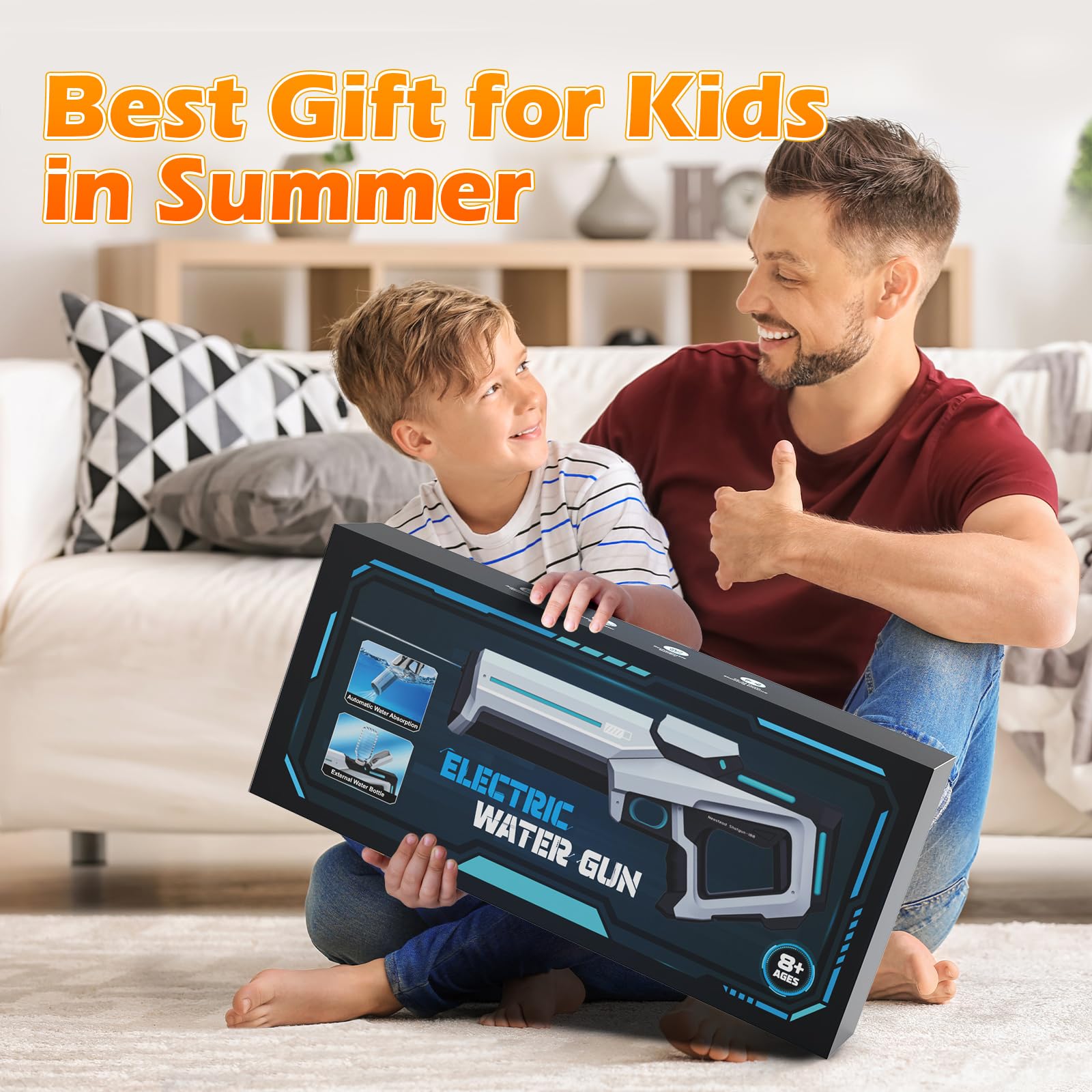 Elektrische Wasserspritzpistole für Kinder & Erwachsene Wasserpistole 60B– Automatisch, Wasserdicht, Batteriebetrieben für Pool, Strand, Outdoor-Partys 8-12 Jahre 6