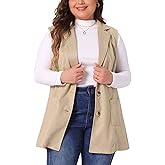 Agnes Orinda Plus Size Utility Vest for Women Lapel Sleeveless Lightweight Casual Suede Vests Jacket