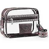 FADEON Clear Stadium Bags for Women, Designer Leather Clear Crossbody Purse Large Transparent Bag with Wide Strap for Events