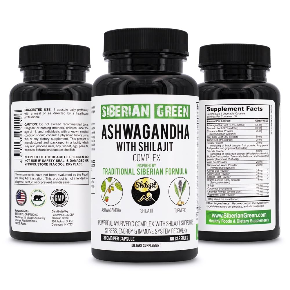 Siberian Green Ashwagandha with Altai Shilajit & Turmeric Ayurvedic Complex 60 Capsules